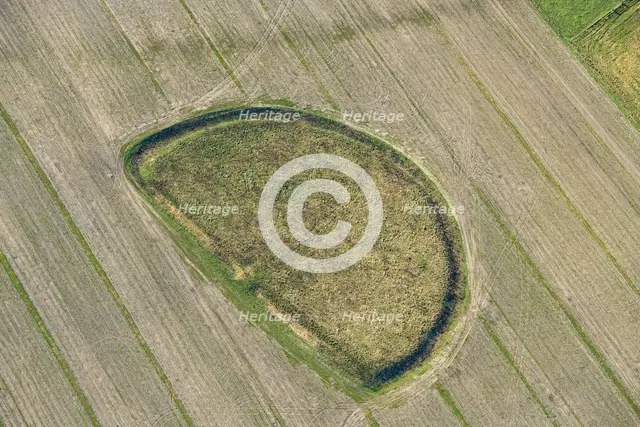 An early Iron Age enclosed settlement earthwork on Cow Down, Wiltshire, 2023. Creator: Damian Grady.