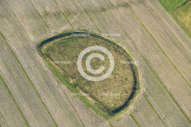 An early Iron Age enclosed settlement earthwork on Cow Down, Wiltshire, 2023. Creator: Damian Grady.