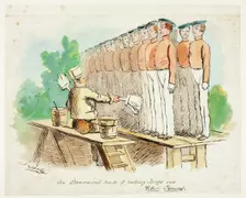 An Economical Mode of Putting Troops into White Trousers, 1840/50. Creator: John Leech
