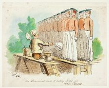 An Economical Mode of Putting Troops into White Trousers, 1840/50. Creator: John Leech