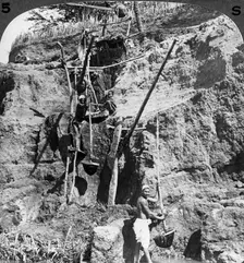 An Egyptian shaduf lifting the Nile waters to the thirsty fields, Egypt 1905.Artist: Underwood & Underwood