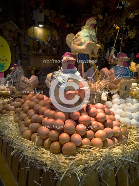 An egg display at La Bouqueria, Barcelona, Spain, 2020. Creator: Ethel Davies.