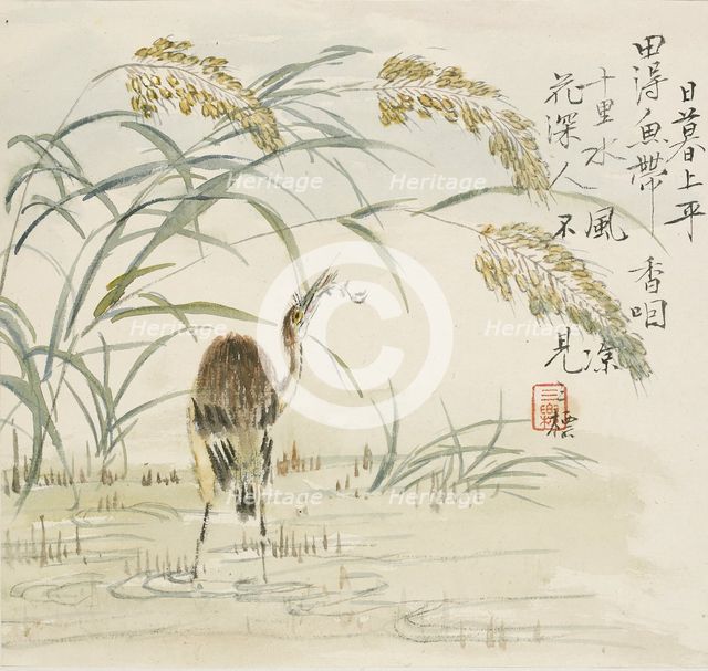 An egret eating a fish, 1857. Artist: Jin Yuan.
