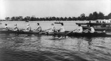 An eight-oared shell boat and crew--race...Cambridge, Massachusetts, 1906. Creator: Frances Benjamin Johnston