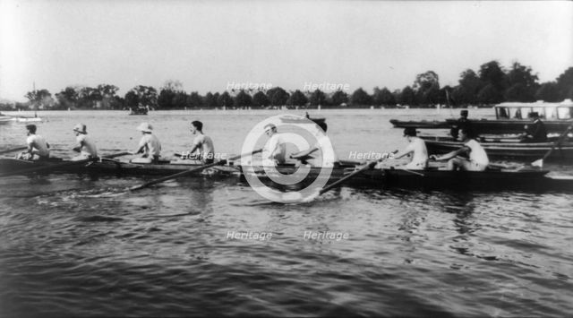 An eight-oared shell boat and crew--race...Cambridge, Massachusetts, 1906. Creator: Frances Benjamin Johnston.