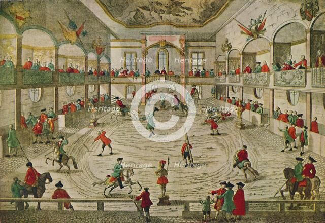 'An Eighteenth-Century Riding School, Showing the Transition to the Circus Ring', 1942. Artist: Unknown.