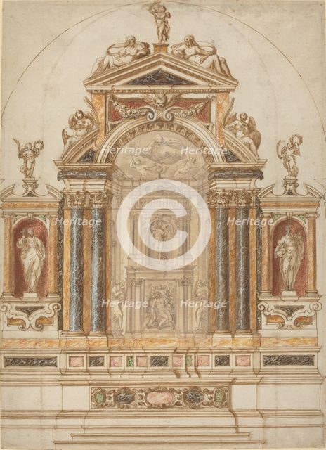 An Elaborate Altar of Colored Marble Ornamented with Sculptures, 1600s. Creator: Unknown.