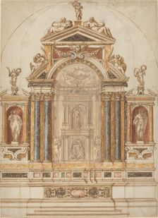 An Elaborate Altar of Colored Marble Ornamented with Sculptures, 1600s. Creator: Unknown