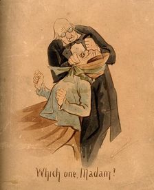 An elderly dentist examining a female patient's mouth, c1895. Creator: Martin Anderson