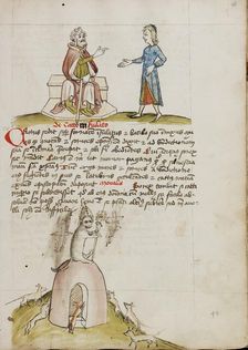 An Elderly Man Speaking to a Younger Man: A Cat with a Bishop's..., third quarter of 15th century. Creator: Unknown