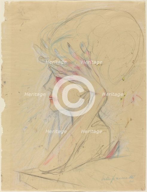 An Elegant Woman with Her Hands Covering Her Eyes, 1920. Creator: Walter Gramatté.