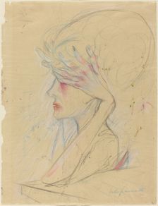 An Elegant Woman with Her Hands Covering Her Eyes, 1920. Creator: Walter Gramatté