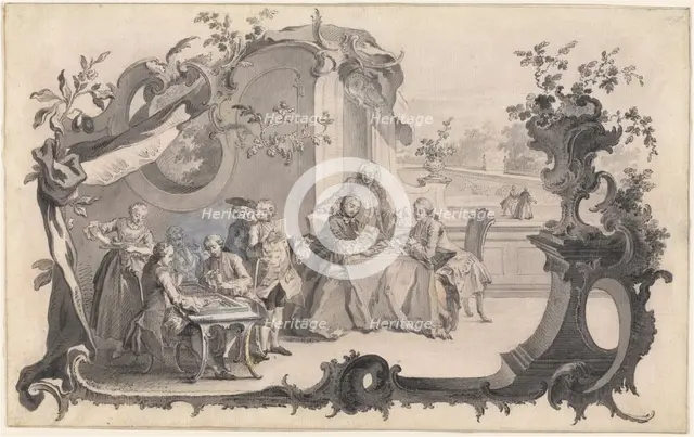 An Elegant Company Playing Board Games, 1756. Creator: Johann Esaias Nilson.