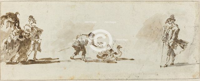 An Elegant Couple, a Gooseboy, and a Gentleman [recto], c. 1780. Creator: Francesco Guardi.