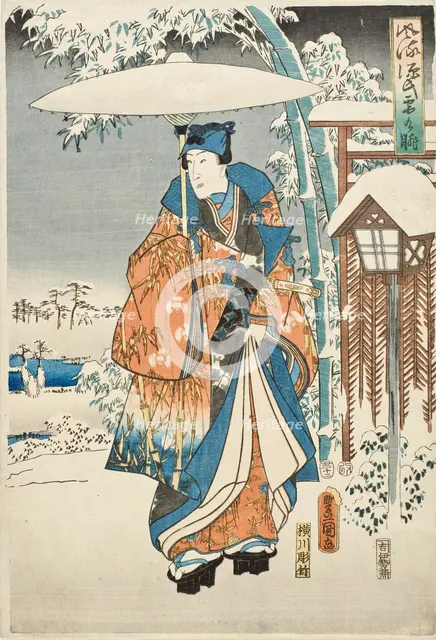 An Elegant Genji in Snow, 1853. Creator: Utagawa Kunisada.