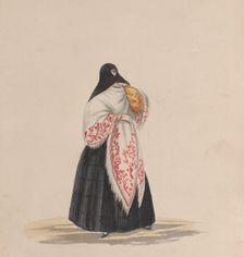 An elegantly dressed woman, from a group of drawings depicting Peruvian costume, ca. 1848. Creator: Attributed to Francisco (Pancho) Fierro
