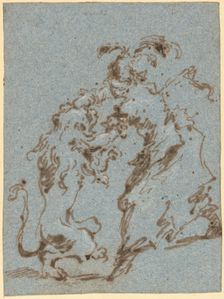 An Elegantly Dressed Woman Struggling with a Lion, 1780/1785. Creator: Francesco Guardi