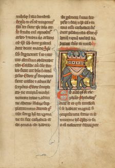 An Elephant Carrying Three Soldiers; De Natura Avium; De Pastoribus et Ovibus, 1277 or after. Creator: Unknown