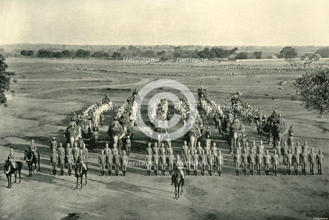 'An Elephant Battery, "Camp of Exercise", Rawal Pindi', c1890, (1901). Creator: Raja Deen Dayal & Sons.