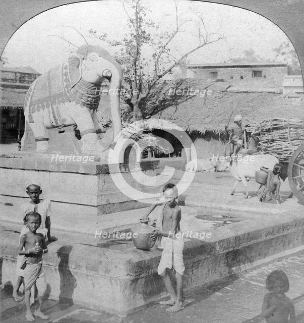 An elephant fountain, Madura, India, 1901.Artist: BL Singley