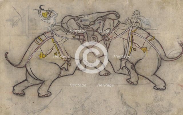 An Elephant Fight (Recto), between c1800 and c1825. Creator: Unknown.