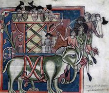 An elephant with a wooden tower on its back, c1235? Creator: Unknown