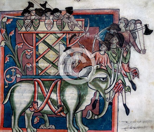 An elephant with a wooden tower on its back, c1235?  Creator: Unknown.