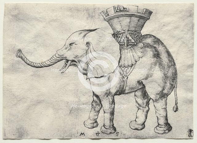 An Elephant with Howdah, c. 1485. Creator: Martin Schongauer (German, c.1450-1491).