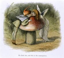 An elf and a fairy kissing, 1870. Creator: Richard Doyle