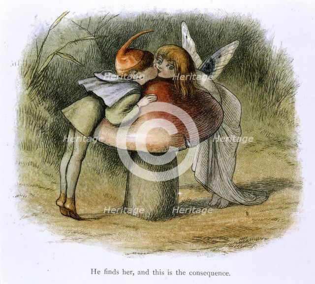 An elf and a fairy kissing, 1870.  Creator: Richard Doyle.