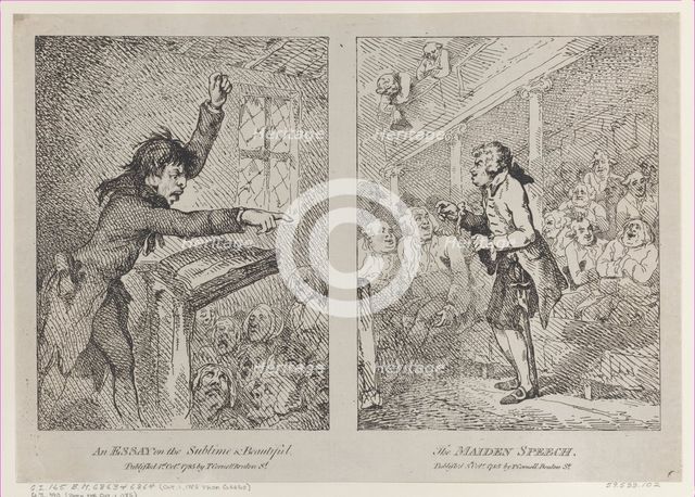 An Essay on the Sublime & Beautiful; The Maiden Speech, October 1, 1785., October 1, 1785. Creator: Thomas Rowlandson.