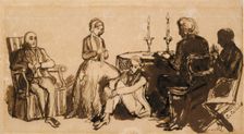 An Evening at the Combes House, 1850-1851. Artist: Charles Allston Collins