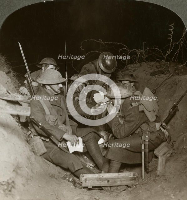 An evening in the reserve trenches at Beaumont Hamel, France, World War I, 1914-1918. Artist: Realistic Travels Publishers
