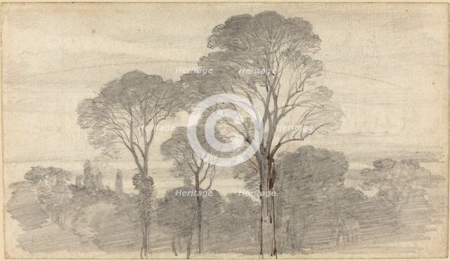 An Evening Landscape with Tall Trees. Creator: Birket Foster.