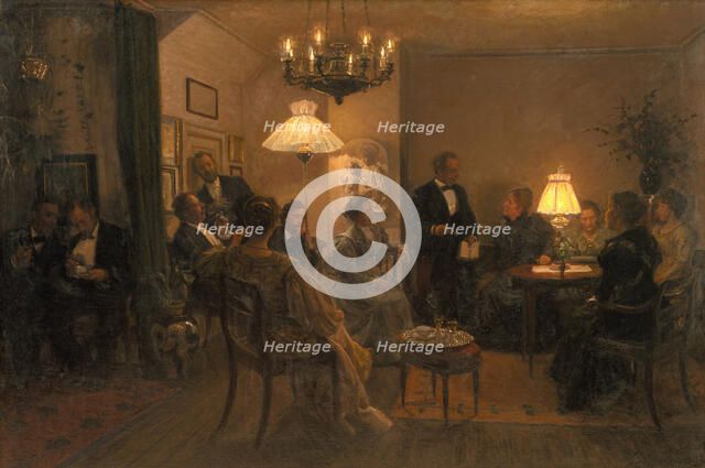 An Evening Party in the Artist's Home, 1899. Creator: Viggo Johansen.