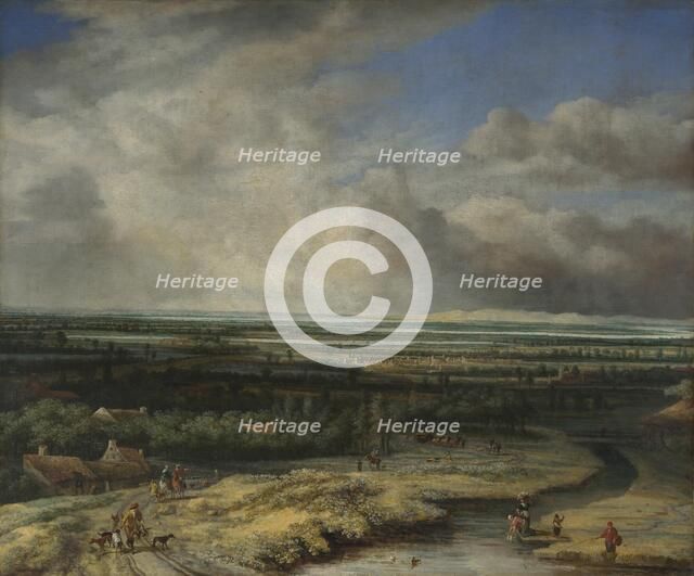An Extensive Landscape with a Hawking Party, c. 1670. Artist: Koninck, Philips de (1619-1688)
