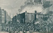 An exact representation of the burning, plundering and destruction of Newgate by the rioters on the