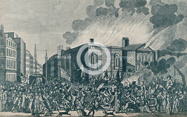 'An exact representation of the burning, plundering and destruction of Newgate by the rioters on the Artist: Unknown.