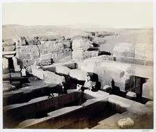 An excavated temple at the foot of the Sphinx, Giza, Egypt, 4th March 1862. Creator: Francis Bedford