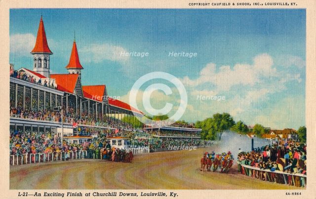 'An Exciting Finish at Churchill Downs, Louisville, Ky', c1940. Artist: Unknown.