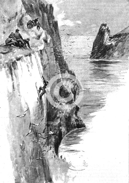 ''An Excursion to St Kilda; Cragsmen taking sea birds eggs', 1890. Creator: Unknown.