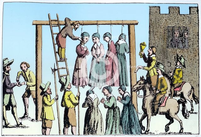 An execution of witches in England, 17th century. Creator: Unknown.
