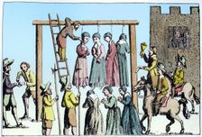 An execution of witches in England, 17th century. Creator: Unknown