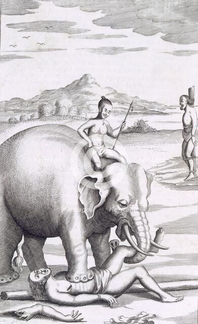 An execution by an elephant, pub. 1681. Creator: Robert Knox (1641-1720).