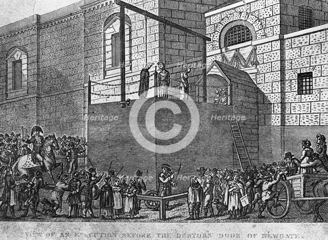 An execution before the debtor's door at Newgate Prison, London, c1809. Creator: Unknown.