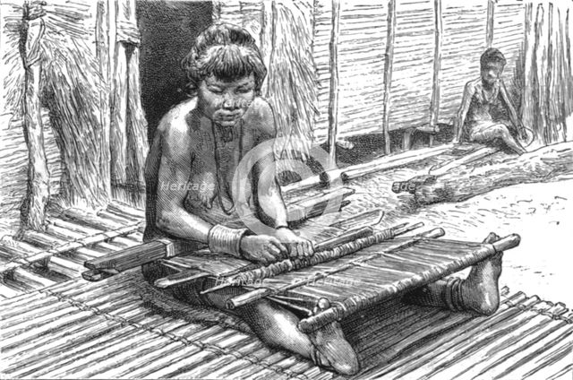 ''An Exploring Expedition in Unknown Tonquin; A Benong Girl Weaving', 1890. Creator: Unknown.
