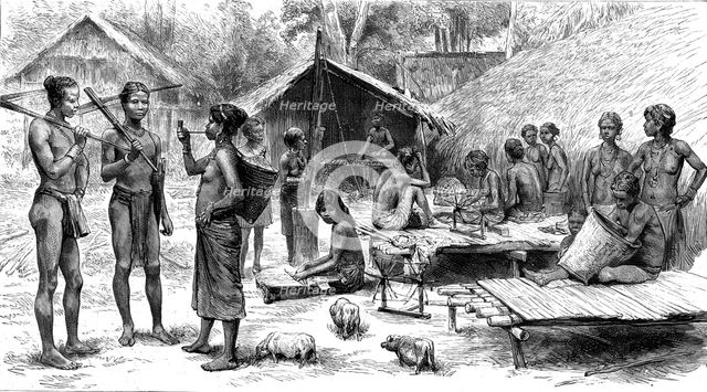 ''An Exploring Expedition in Unknown Tonquin; A Native Village Scene', 1890. Creator: Unknown.