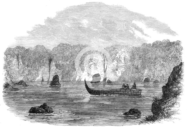 An Exploring Party on the West Coast of New Zealand: floating down the River Teramakau, 1865. Creator: Unknown.