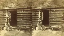 An hour's hunting. [Woman checking a girl's head for lice in front of cabin], (1868-1900?). Creator: O. Pierre Havens