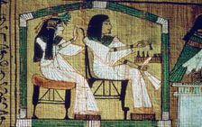 An image on an Egyptian papyrus of draughts-playing, Ani's Book of the Dead (sheet 7)